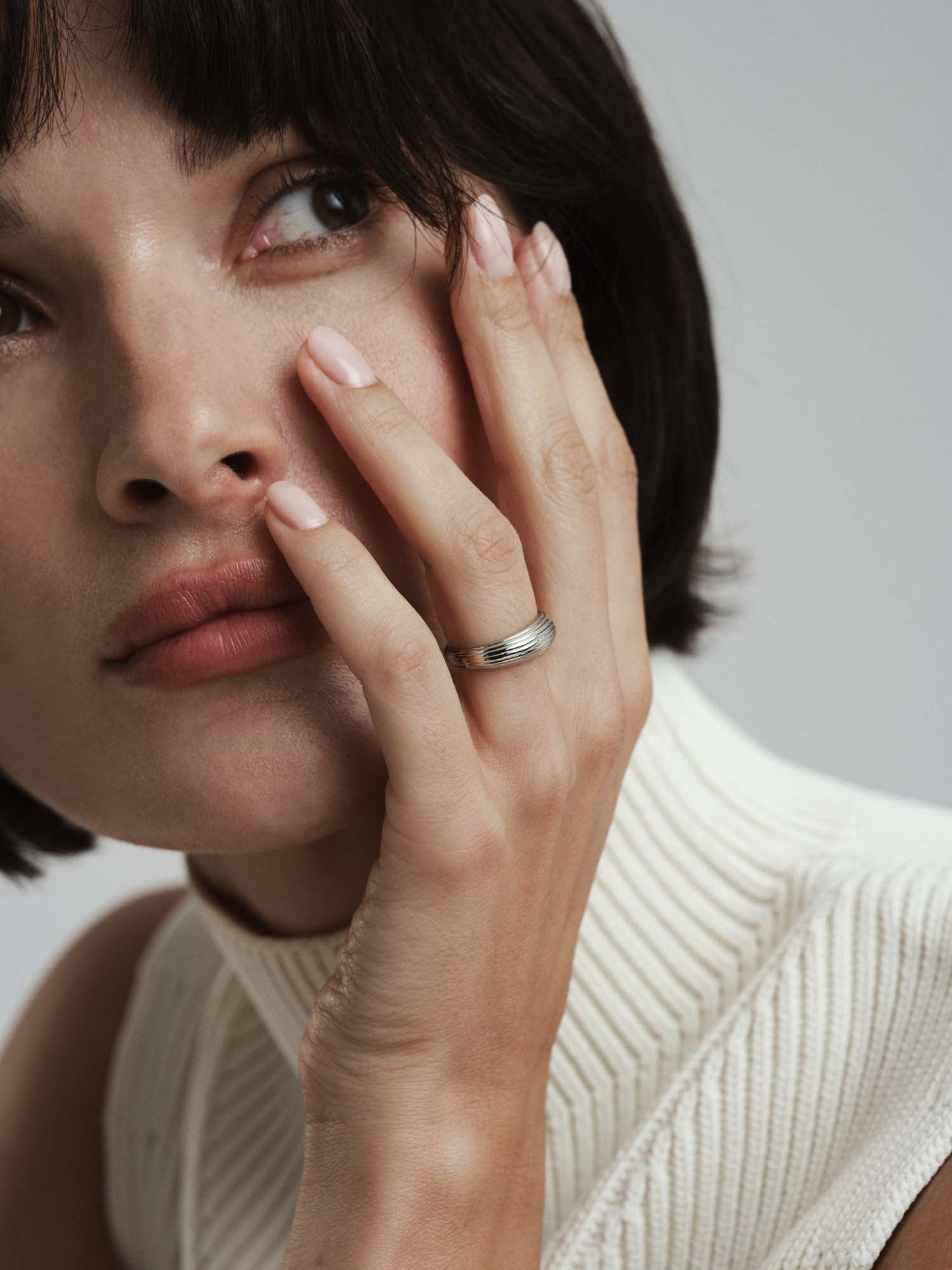 Edge Ribbed Silver Ring