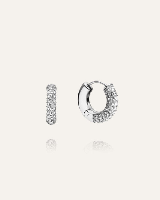 Pavé everyday medium silver hoops