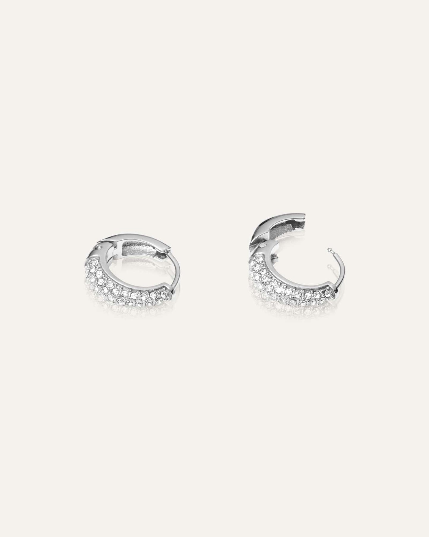 Pavé precious small silver hoops